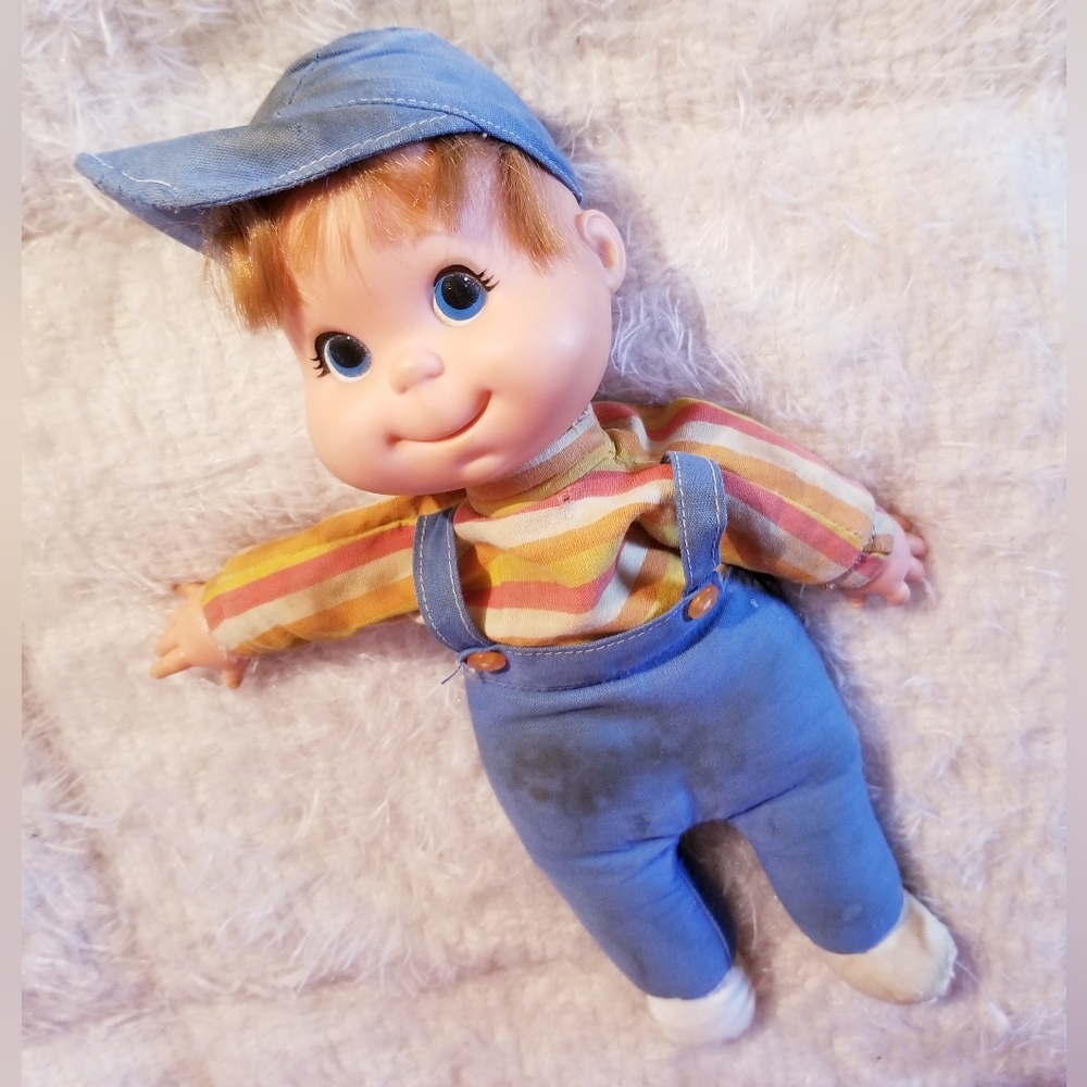 1970 Baby Beans Doll Boy Blue Overalls and Hat Mattel Vintage TLC